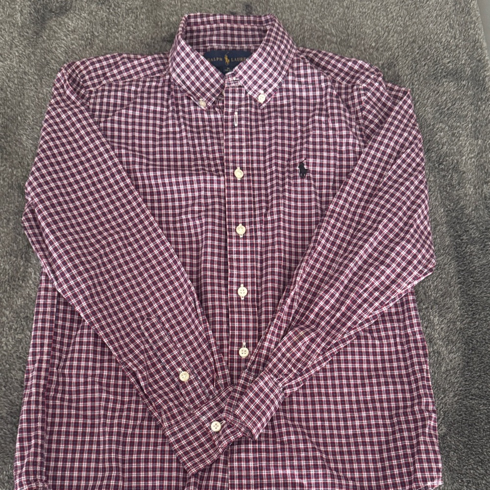 Ralph Lauren Boys Burgundy Checkered Button Down Shirt